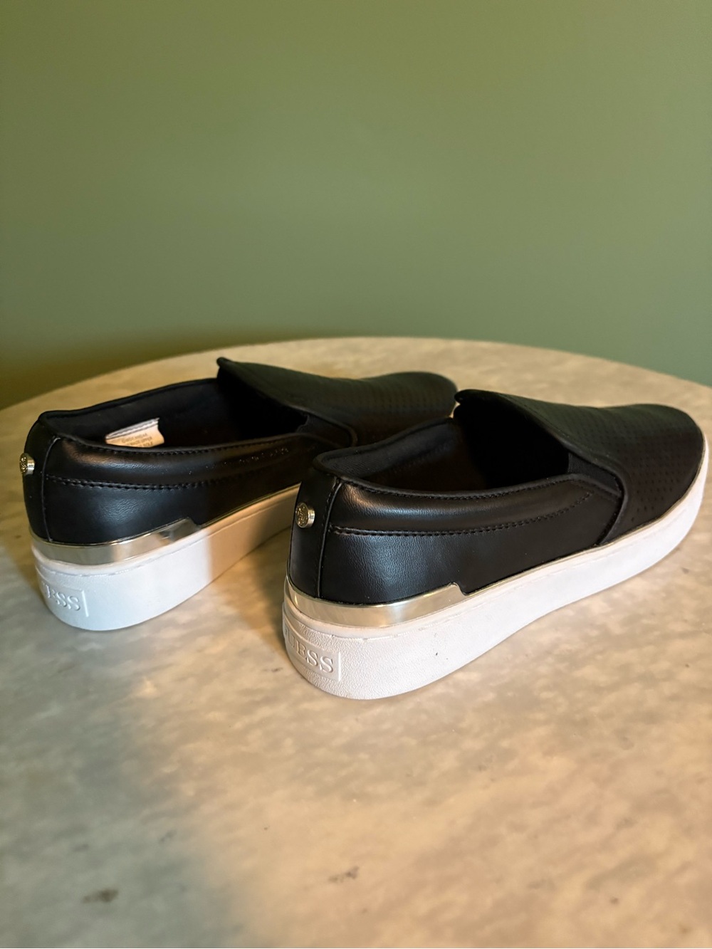 Guess Black Slip-On Loafers with White Platform Soles